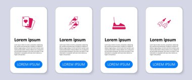 Dart oku, çarpışan araba, havai fişek roketi ve iskambil kağıtlarını hazırlayın. Ticari bilgi şablonu. Vektör