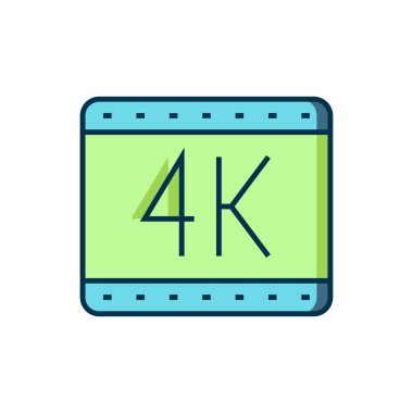 4k 'lık özet film, bant, çerçeve simgesi beyaz arkaplanda izole edildi. Düz çizgili, gölgeli. Vektör