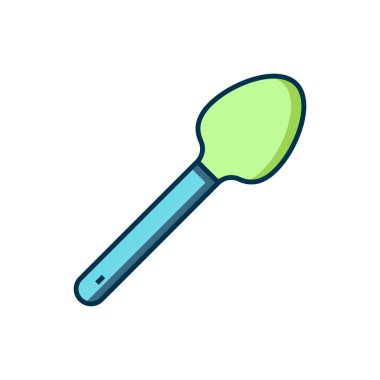 Doldurulmuş çay kaşığı simgesi beyaz arkaplanda izole edildi. Mutfak aletleri. Çatal bıçak seti. Düz çizgili, gölgeli. Vektör