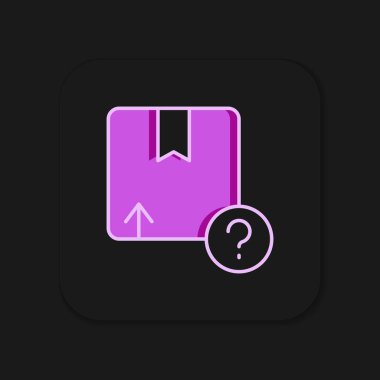 Siyah arkaplanda izole edilmiş ana hatlı karton kutu simgesi. Kutu, paket, paket işareti. Teslimat ve ambalaj. Düz çizgili, gölgeli. Vektör