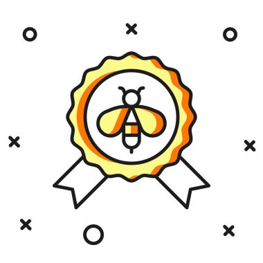 Beyaz arkaplanda izole edilmiş en iyi arı simgesi. Tatlı doğal yemek. Bal arısı ya da kanat sembollü apis. Uçan böcek. Düz çizgili, gölgeli. Vektör