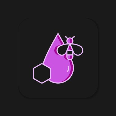 Arı ve bal peteği simgesi siyah arkaplanda izole edildi. Bal hücreleri. Bal arısı ya da kanat sembollü apis. Uçan böcek. Tatlı doğal yemek. Düz çizgili, gölgeli. Vektör