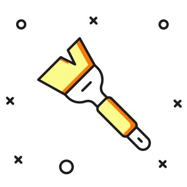 Doldurulmuş ana hatlı arıcılık fırçası simgesi beyaz arkaplanda izole edildi. Arı yetiştiricisinin aleti. Düz çizgili, gölgeli. Vektör