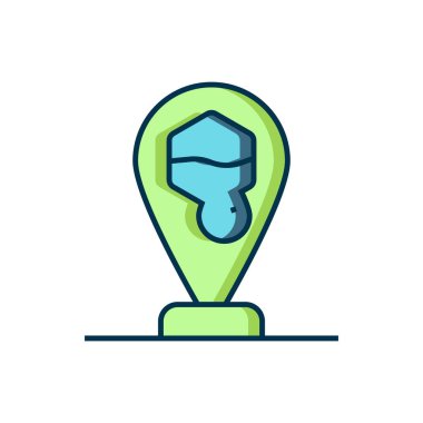 Beyaz arkaplanda izole edilmiş ana hatlı bal arısı konumu haritası pin imleci simgesi. Çiftlik hayvanı haritası işaretçisi. Düz çizgili, gölgeli. Vektör