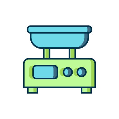 Doldurulmuş elektronik ölçek simgesi beyaz arkaplanda izole edildi. Ağırlık ölçüm aletleri. Düz çizgili, gölgeli. Vektör