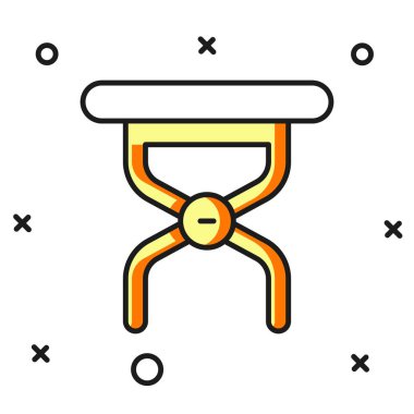 Doldurulmuş Kamp portatif katlanabilir sandalye simgesi beyaz arkaplanda izole edildi. Dinlen ve rahatla. Balık koltuğu. Düz çizgili, gölgeli. Vektör