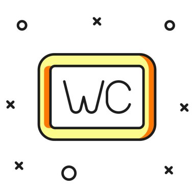 Doldurulmuş ana hatlı tuvalet simgesi beyaz arkaplanda izole edilmiş. Tuvalet tabelası. Lavaboda. Düz çizgili, gölgeli. Vektör