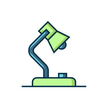 Doldurulmuş masa lambası simgesi beyaz arkaplanda izole edildi. Düz çizgili, gölgeli. Vektör