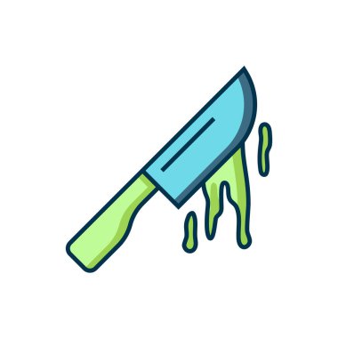 Beyaz arka planda izole edilmiş Kanlı Bıçak ikonu. Çatal bıçak sembolü. Mutlu Cadılar Bayramı Partisi. Düz çizgili, gölgeli. Vektör