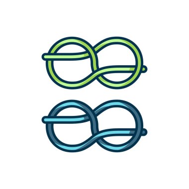 Beyaz arkaplanda izole edilmiş ana hatlı Denizci halat düğüm simgesi. İp düğümlendi. Düz çizgili, gölgeli. Vektör