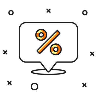 Doldurulmuş İndirim yüzde etiketi simgesi beyaz arkaplanda izole edildi. Etiket alışverişi. Özel teklif işareti. İndirim kuponları sembolü. Düz çizgili, gölgeli. Vektör