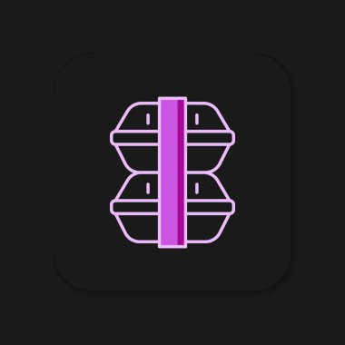 Siyah arkaplanda izole edilmiş ana hatlı beslenme kutusu simgesi. Düz çizgili, gölgeli. Vektör