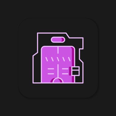 Siyah arka planda izole edilmiş gelecekçi sürgülü kapılar simgesi. Düz çizgili, gölgeli. Vektör