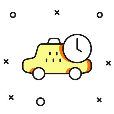 Doldurulmuş taksi çizgisi bekleme süresi simgesi beyaz arkaplanda izole edildi. Araba teslimatı, program gezisi. Düz çizgili, gölgeli. Vektör