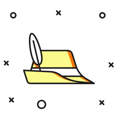 Özet doldurulmuş Oktoberfest şapka simgesi beyaz arkaplanda izole edildi. Tüylü avcı şapkası. Alman şapkası. Düz çizgili, gölgeli. Vektör