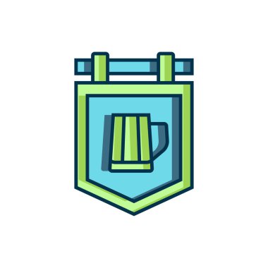 Beyaz arka planda izole edilmiş bira ikonu dolu bir tabela. Reklamlar için uygun bar, kafe, bar, restoran. Düz çizgili, gölgeli. Vektör