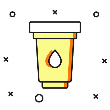 Beyaz arkaplanda izole edilmiş ana hatlı su filtresi kartuş simgesi. Düz çizgili, gölgeli. Vektör