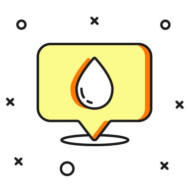 Beyaz arkaplanda izole edilmiş konum simgesiyle dolu ana hatlı su damlası. Düz çizgili, gölgeli. Vektör