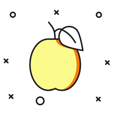 Beyaz arkaplanda izole edilmiş ana hatlı erik meyvesi simgesi. Düz çizgili, gölgeli. Vektör