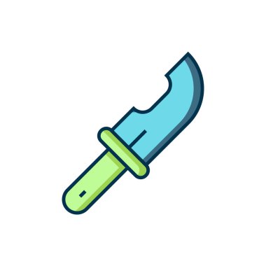 Beyaz arka planda izole edilmiş Avcı bıçak ikonu. Ordu bıçağı. Düz çizgili, gölgeli. Vektör