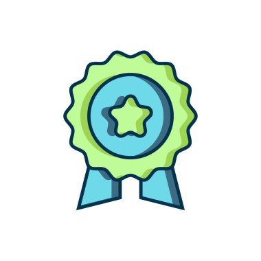 Beyaz arkaplanda izole edilmiş yıldız ikonu ile ana hatları doldurulmuş. Kazanan sembol. Düz çizgili, gölgeli. Vektör