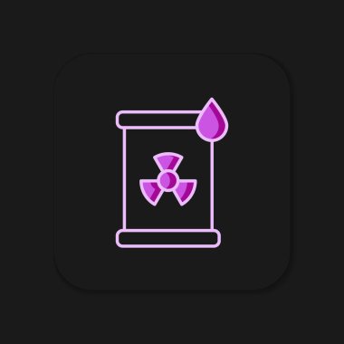 Siyah arka planda izole edilmiş varil simgesindeki radyoaktif atık. Zehirli atık fıçısı. Radyoaktif atık emisyonları, çevre kirliliği. Düz çizgili, gölgeli. Vektör