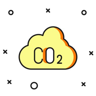 Filled outline CO2 emissions in cloud icon isolated on white background. Carbon dioxide formula, smog pollution concept, environment concept. Flat filled outline style with shadow. Vector clipart