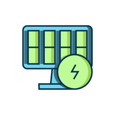 Beyaz arkaplanda izole edilmiş ana hatlı Güneş enerjisi simgesi. Düz çizgili, gölgeli. Vektör