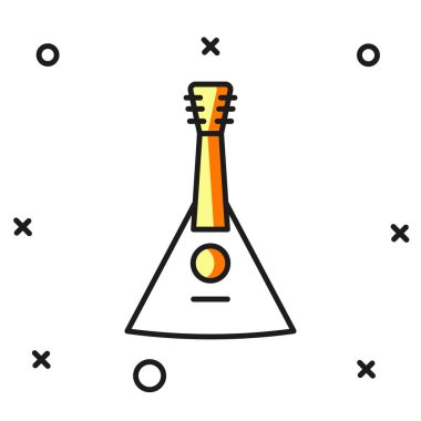 Beyaz arkaplanda izole edilmiş ana hatlı müzikal enstrüman Balalaika simgesi. Düz çizgili, gölgeli. Vektör