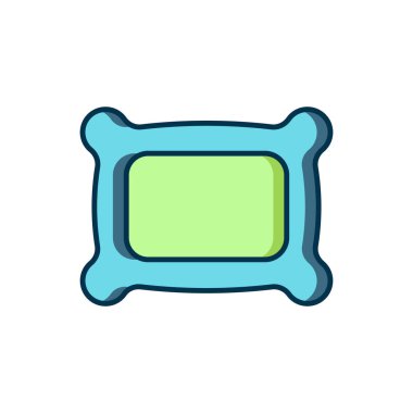 Beyaz arkaplanda izole edilmiş ana hatlı dikdörtgen yastık simgesi. Yastık tabelası. Ortopedik yastık. Düz çizgili, gölgeli. Vektör