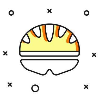 Beyaz arkaplanda izole edilmiş ana hatlı bisiklet başlığı simgesi. Olağanüstü bir spor. Spor malzemeleri. Düz çizgili, gölgeli. Vektör