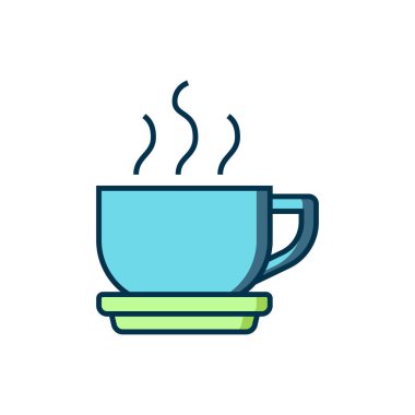 Doldurulmuş kahve fincanı simgesi beyaz arkaplanda izole. Çay fincanı. Sıcak içecek kahvesi. Düz çizgili, gölgeli. Vektör