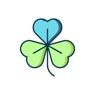 Clover simgesi beyaz arkaplanda izole edildi. Mutlu Aziz Patrick günleri. Düz çizgili, gölgeli. Vektör