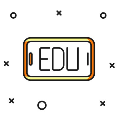 Çevrimiçi eğitim ve mezuniyet ikonu doldurulmuş beyaz arka planda izole edilmiş. İnternetteki öğretmen monitörde. Giyinme ve video semineri öğrenme. Düz çizgili, gölgeli. Vektör