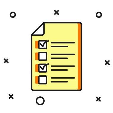 Doldurulmuş Çevrimiçi Sınav, Test, Araştırma veya Kontrol Listesi simgesi beyaz arkaplanda izole edildi. Sınav listesi. E-eğitim konsepti. Düz çizgili, gölgeli. Vektör