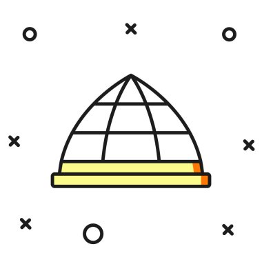 Beyaz arkaplanda izole edilmiş ana hatlı tırmanma ekipmanı ikonu. Çocuk parkı tırmanışı. Düz çizgili, gölgeli. Vektör