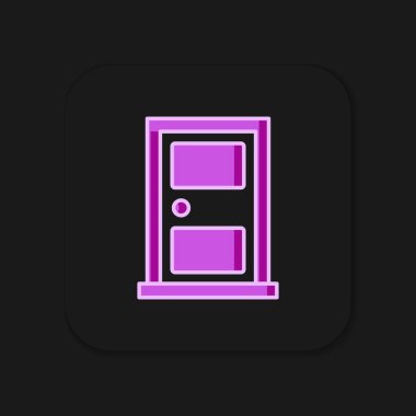 Kapalı kapı simgesi siyah arkaplanda izole edildi. Düz çizgili, gölgeli. Vektör