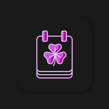 Kara arka planda izole edilmiş takvim ikonu ile Aziz Patrick Günü 'nün ana hatlarını doldurdum. Tarih 17 Mart. Düz çizgili, gölgeli. Vektör