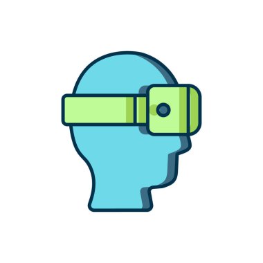 Doldurulmuş Sanal gerçeklik gözlüğü simgesi beyaz arkaplanda izole edilmiş. Stereoskopik 3D VR maskesi. Optik baş monte edildi. Düz çizgili, gölgeli. Vektör