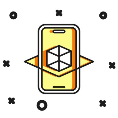 Doldurulmuş 3d model simgesi beyaz arkaplanda izole edildi. Artırılmış gerçeklik mi yoksa sanal gerçeklik mi? Düz çizgili, gölgeli. Vektör