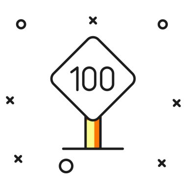Beyaz arkaplanda 100 km 'lik sınır çizgisi trafik işaretleri izole edildi. Düz çizgili, gölgeli. Vektör