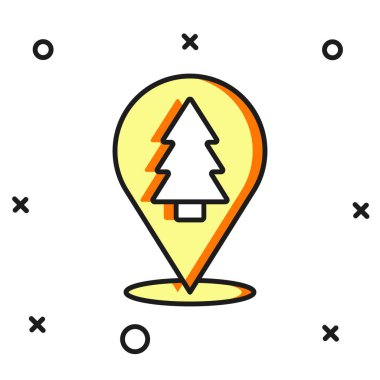 Doldurulmuş Noel ağacı simgesi beyaz arka planda izole edilmiş. Mutlu Noeller ve mutlu yıllar. Düz çizgili, gölgeli. Vektör