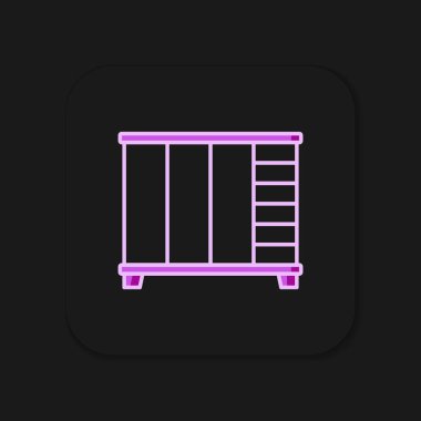 Doldurulmuş Gardırop simgesi siyah arkaplanda izole edildi. Dolap tabelası. Düz çizgili, gölgeli. Vektör