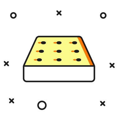 Beyaz arkaplanda izole edilmiş ana şilte simgesi dolduruldu. Yastıklı rahat uyku yatağı. Düz çizgili, gölgeli. Vektör