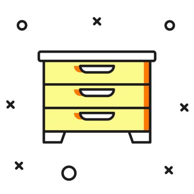Doldurulmuş Çekmece Sandığı simgesi beyaz arkaplanda izole edildi. Düz çizgili, gölgeli. Vektör