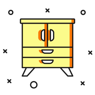 Doldurulmuş Çekmece Sandığı simgesi beyaz arkaplanda izole edildi. Düz çizgili, gölgeli. Vektör