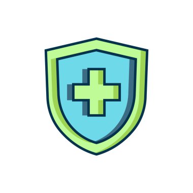 Beyaz arka planda izole edilmiş kalkan ikonu ile hayat sigortası doldurulmuş. Güvenlik, güvenlik, koruma, konsept koruma. Düz çizgili, gölgeli. Vektör