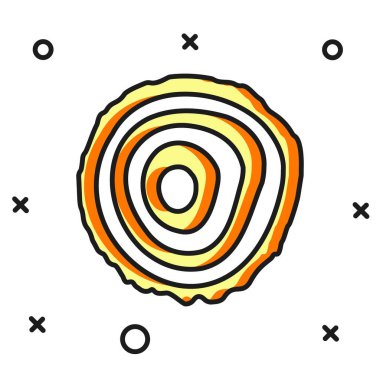 Doldurulmuş ağaç halkaları simgesi beyaz arkaplanda izole edildi. Ahşap kesit. Düz çizgili, gölgeli. Vektör