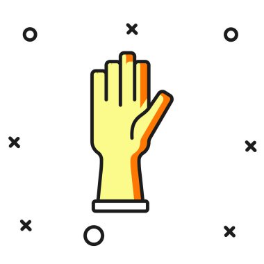 Beyaz arka planda izole edilmiş koruyucu eldiven simgesi. Düz çizgili, gölgeli. Vektör