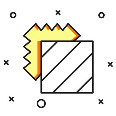 Beyaz arka planda izole edilmiş ana hatları doldurulmuş tekstil ikonu. Kumaş özellikleri. Düz çizgili, gölgeli. Vektör